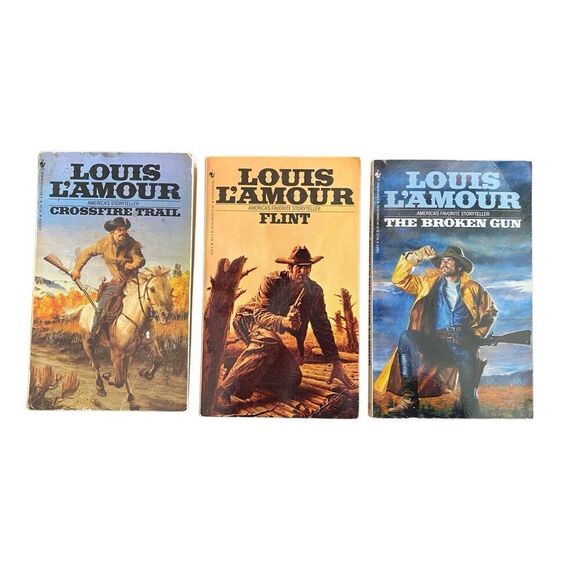 Lot Of 3 Louis L Amour Western Paperback Books Flint Crossfire Trail Vintage - Picture 1 of 13